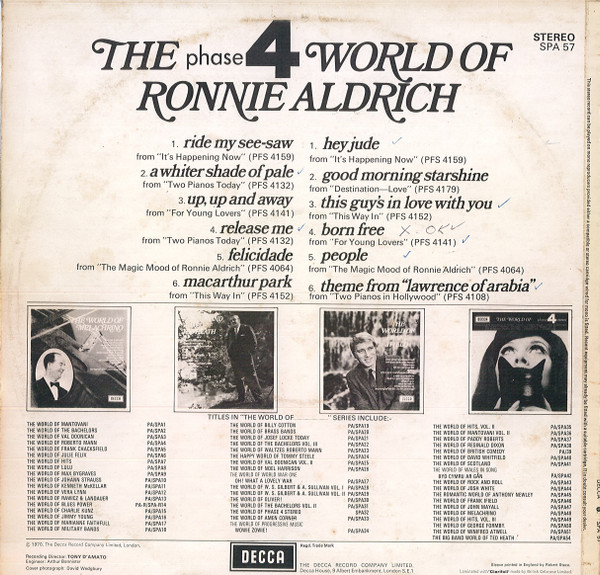 Cover zu Ronnie Aldrich - The Phase 4 World Of Ronnie Aldrich | 1970 | Vinyl | Jazz, Pop | UK Schallplatten Ankauf