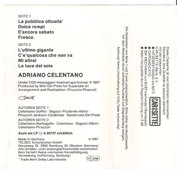 Cover zu Adriano Celentano - La Pubblica Ottusita' | 1987 | Vinyl | Electronic, Pop | Germany Schallplatten Ankauf