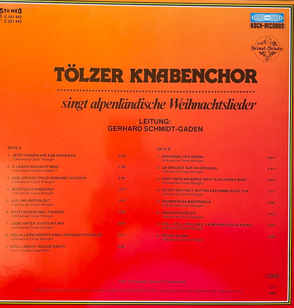 Cover zu Tölzer Knabenchor, Gerhard Schmidt-Gaden - Singt Alpenländische Weihnachtslieder | 1985 | Vinyl | Classical, Folk, World, & Country | Austria Schallplatten Ankauf