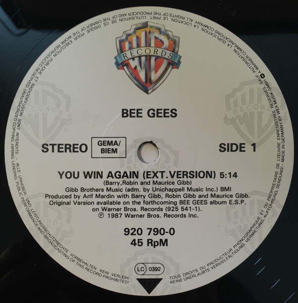 Cover zu Bee Gees - You Win Again | 1987 | Vinyl | Electronic, Pop | Europe