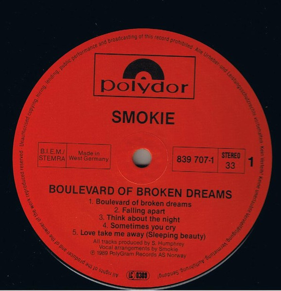 Cover zu Smokie - Boulevard Of Broken Dreams | 1989 | Vinyl | Rock, Pop | Europe