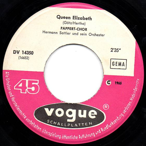 Cover zu Robert Pappert-Chor, Orchester Hermann Sattler - Queen Elizabeth / Prinzen-Walzer | 1965 | Vinyl | Pop | Germany