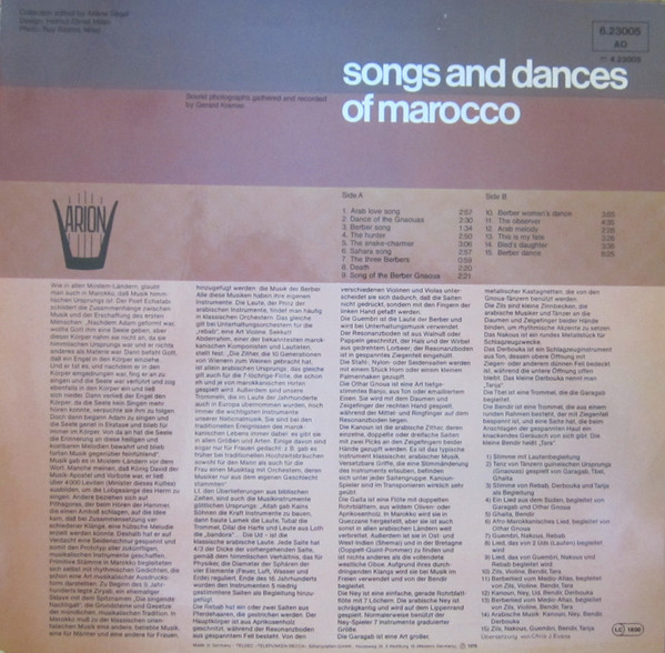 Cover zu Various - Songs And Dances Of Marocco | 1976 | Vinyl | Folk, World, & Country | Germany Schallplatten Ankauf