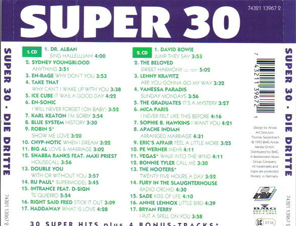 Cover zu Various - Super 30 - Die Dritte | 1993 | Vinyl | Electronic, Hip Hop, Rock, Reggae, Pop | Germany Schallplatten Ankauf