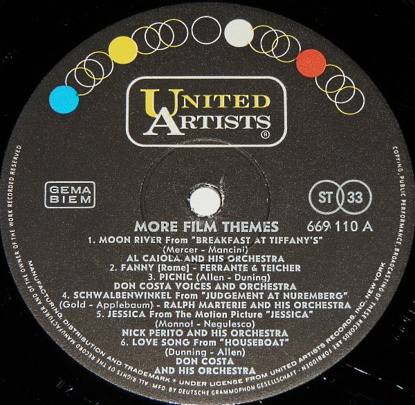 Cover zu Ferrante & Teicher, Al Caiola, Nick Perito, Ralph Marterie, Don Costa - More Film Themes | 1962 | Vinyl, LP, Stereo, Compilation | Jazz, Pop, Stage & Screen | Germany