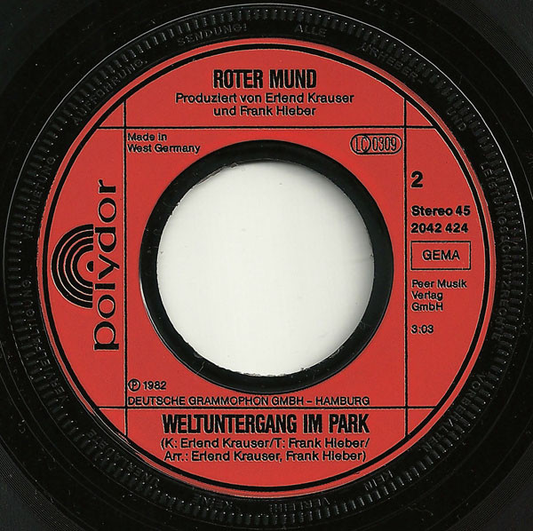 Cover zu Roter Mund - Augen Leben, Augen Sterben / Weltuntergang Im Park | 1982 | Vinyl | Electronic, Rock, Pop | Germany