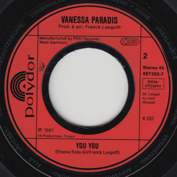 Cover zu Vanessa Paradis - Manolo Manolete | 1988 | Vinyl | Pop | Europe