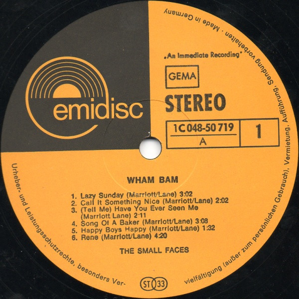 Cover zu Small Faces - Wham Bam! | 1970 | Vinyl | Rock | Germany Schallplatten Ankauf