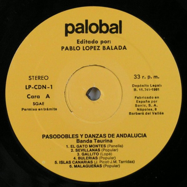Cover zu Banda Taurina - Pasodobles Y Danzas De Andalucía | 1981 | Vinyl | Brass & Military, Folk, World, & Country | Spain Schallplatten Ankauf