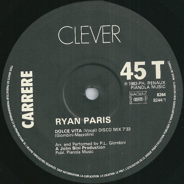 Cover zu Ryan Paris - Dolce Vita | 1983 | Vinyl | Electronic | France