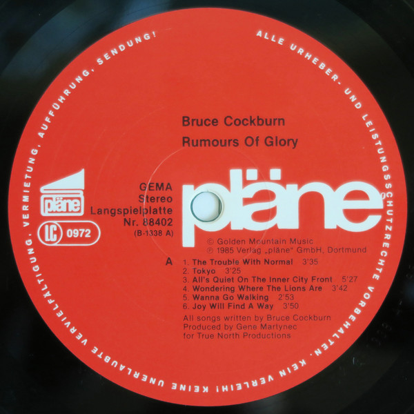 Cover zu Bruce Cockburn - Rumours Of Glory | 1985 | Vinyl | Rock, Pop, Folk, World, & Country | Germany Schallplatten Ankauf