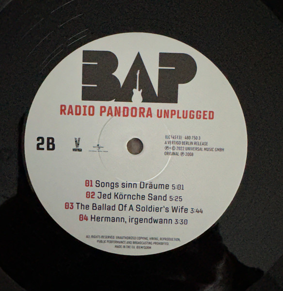 Cover zu BAP - Radio Pandora Unplugged | 2022 | Vinyl | Rock | Europe