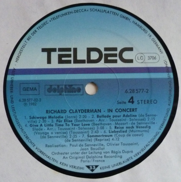 Cover zu Richard Clayderman - In Concert | 1982 | Vinyl | Pop | Germany