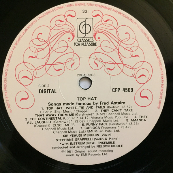 Cover zu Yehudi Menuhin & Stéphane Grappelli, Nelson Riddle - Top Hat | Vinyl | Jazz | UK