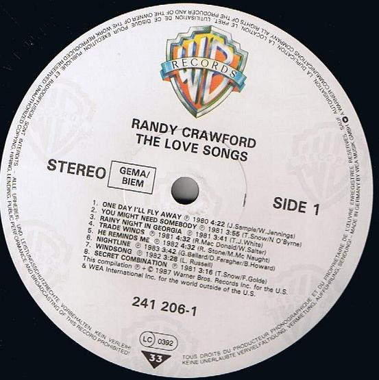 Cover zu Randy Crawford - The Love Songs | 1987 | Vinyl | Electronic, Jazz, Funk / Soul, Pop | Europe Schallplatten Ankauf