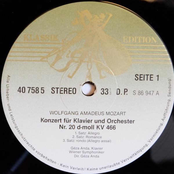 Cover zu Wolfgang Amadeus Mozart - Géza Anda ⋅ Wiener Symphoniker - Konzerte Für Klavier Und Orchester Nr. 20 & 21 | Vinyl | Classical | Germany Schallplatten Ankauf