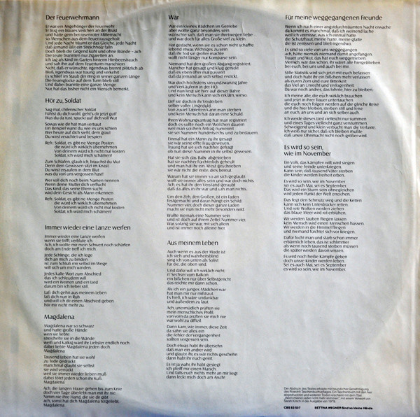 Cover zu Bettina Wegner - Sind So Kleine Hände | 1979 | Vinyl | Folk, World, & Country | Germany