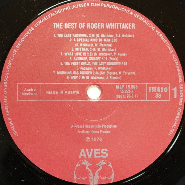 Cover zu Roger Whittaker - The Best Of Roger Whittaker | 1976 | Vinyl | Rock, Pop | Austria