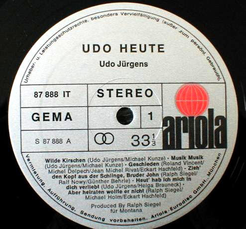 Cover zu Udo Jürgens - Udo Heute | 1974 | Vinyl | Pop | Germany
