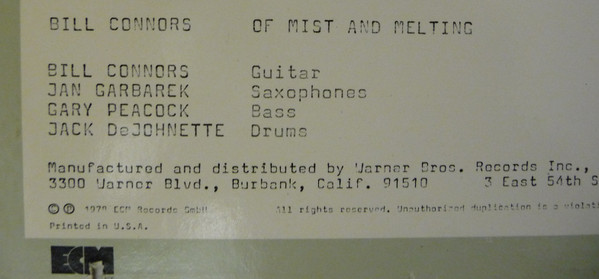 Cover zu Bill Connors - Of Mist And Melting | 1978 | Vinyl | Jazz | US