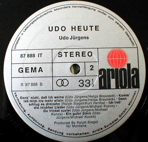 Cover zu Udo Jürgens - Udo Heute | 1974 | Vinyl | Pop | Germany
