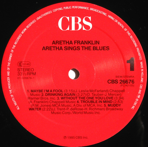 Cover zu Aretha Franklin - Aretha Sings The Blues | 1985 | Vinyl | Jazz, Funk / Soul, Blues | Europe