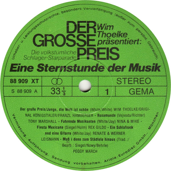 Cover zu Various - Der Grosse Preis - Die Volkstümliche Schlager-Starparade | 1975 | Vinyl | Pop | Germany