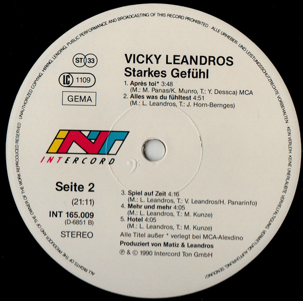 Cover zu Vicky Leandros - Starkes Gefühl | 1990 | Vinyl | Pop | Germany