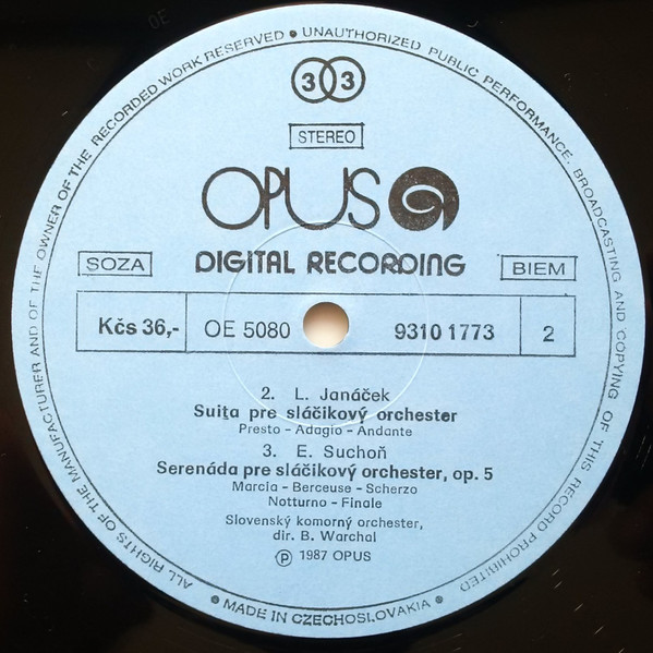 Cover zu Benjamin Britten / Leoš Janáček / Eugen Suchoň / Slovak Chamber Orchestra - Simple Symphony / Suite / Serenade | 1988 | Vinyl | Classical | Czechoslovakia