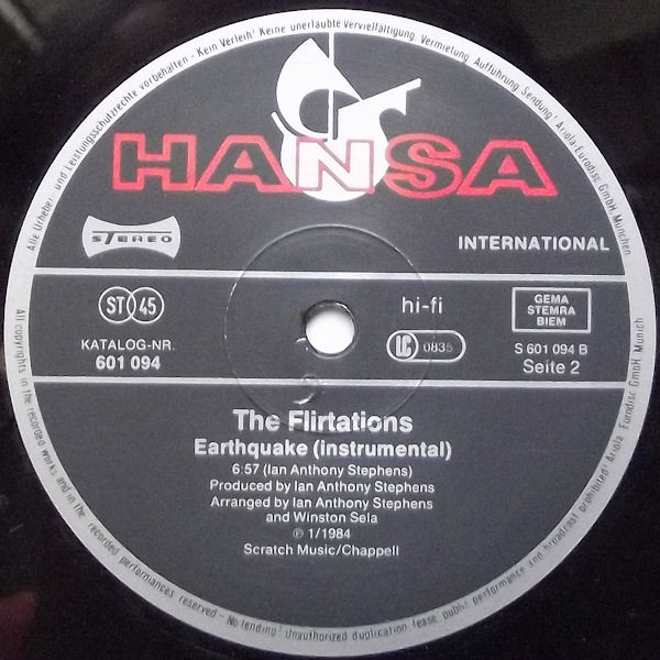 Cover zu The Flirtations - Earthquake | 1984 | Vinyl | Electronic | Germany Schallplatten Ankauf