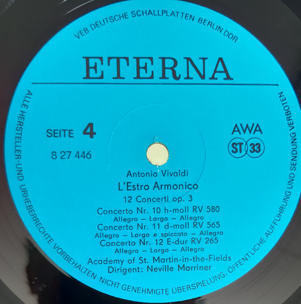 Cover zu Antonio Vivaldi - The Academy Of St. Martin-in-the-Fields, Sir Neville Marriner - L'Estro Armonico Op. 3 | Vinyl | Classical | German Democratic Republic (GDR)