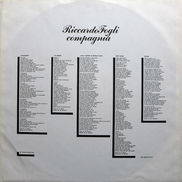 Cover zu Riccardo Fogli - Compagnia | 1982 | Vinyl | Pop | Germany