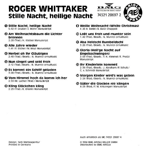 Cover zu Roger Whittaker - Stille Nacht, Heilige Nacht | 1994 | Vinyl | Folk, World, & Country | Germany