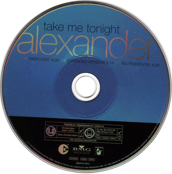 Cover zu Alexander Klaws - Take Me Tonight | 2003 | Vinyl | Pop | Germany