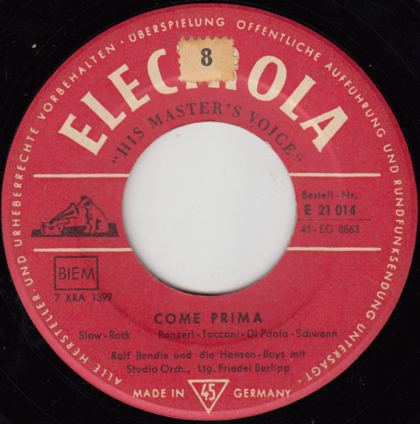 Cover zu Ralf Bendix - Come Prima / O Mama Mia | 1958 | Vinyl | Pop | Germany