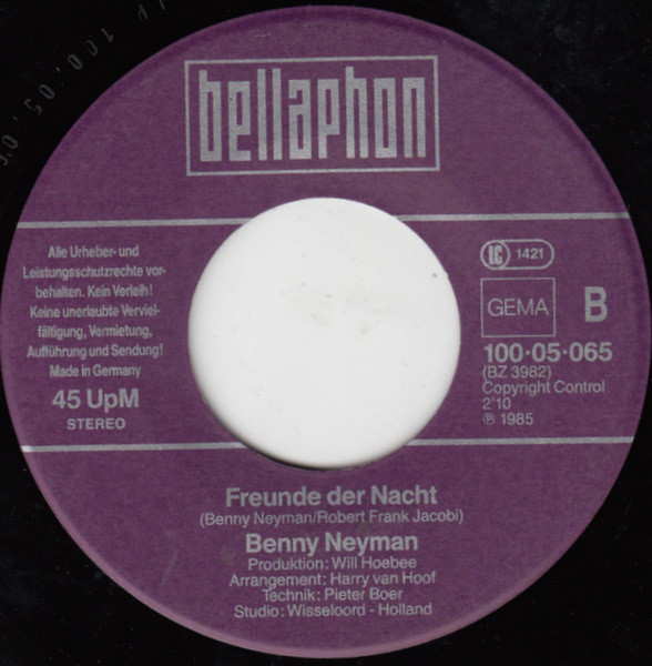Cover zu Benny Neyman - Dann Ruf Ich Wieder Deinen Namen | 1985 | Vinyl, Stereo, 45 RPM, 7