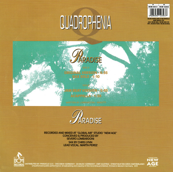 Cover zu Quadrophenia - Paradise | 1989 | Vinyl | Electronic | UK & Europe