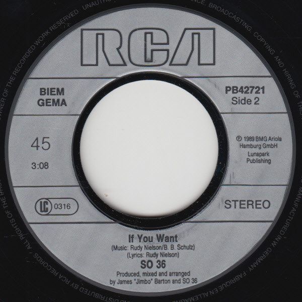 Cover zu SO 36 - I Don't Wanna Lose | 1989 | Vinyl | Rock | Germany