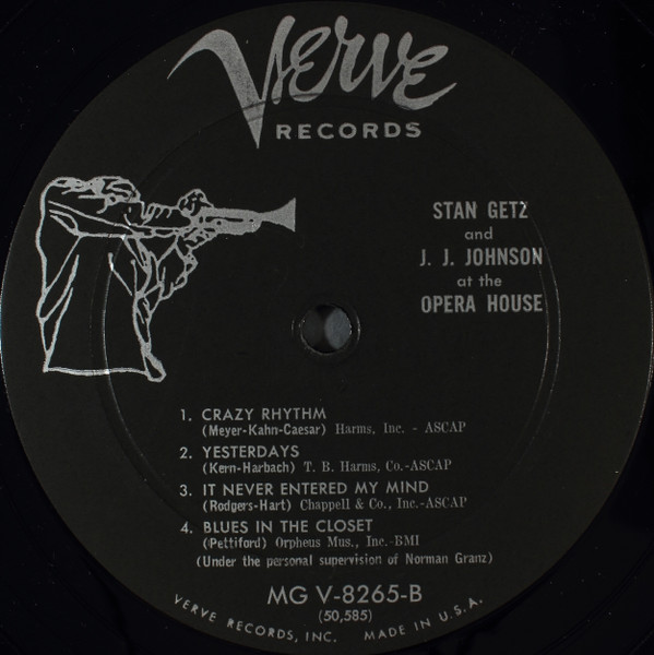 Cover zu Stan Getz And J.J. Johnson - At The Opera House | 1957 | Vinyl | Jazz | US Schallplatten Ankauf