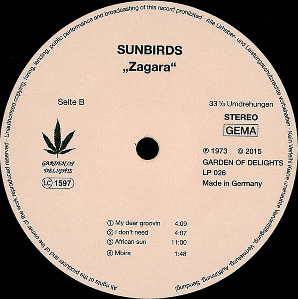 Cover zu Sunbirds - Zagara | 2015 | Vinyl | Jazz, Latin, Funk / Soul | Germany