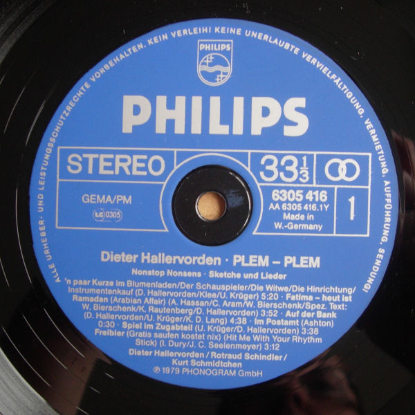Cover zu Dieter Hallervorden - Plem-Plem | 1979 | Vinyl | Non-Music, Folk, World, & Country | Germany