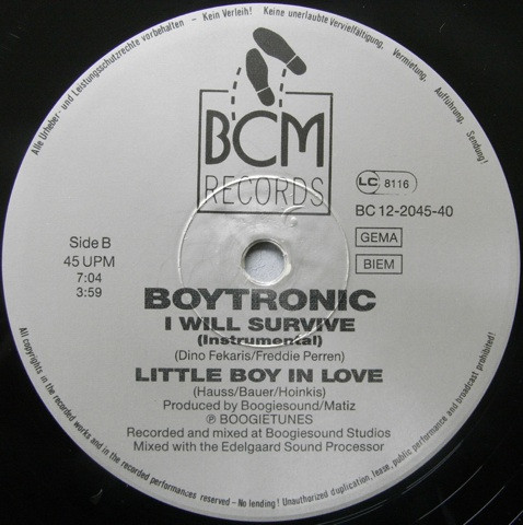 Cover zu Boytronic - I Will Survive | 1987 | Vinyl | Electronic | Germany Schallplatten Ankauf