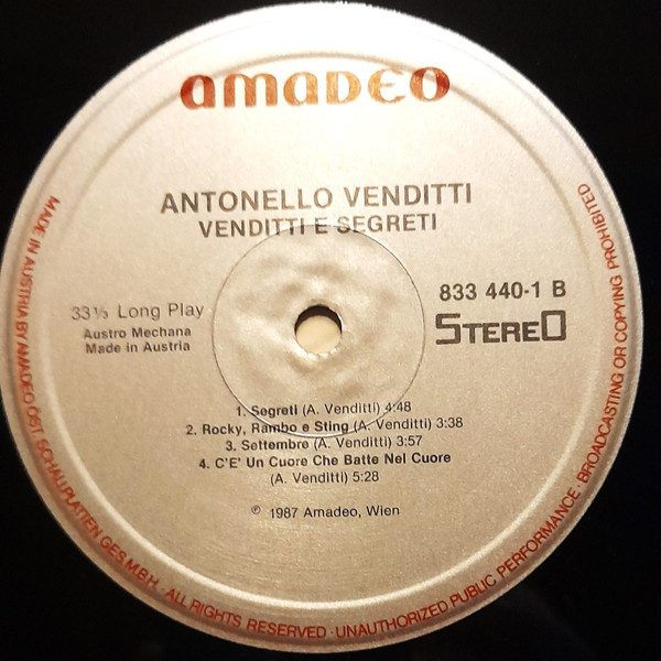Cover zu Antonello Venditti - Venditti E Segreti | 1987 | Vinyl | Rock | Austria