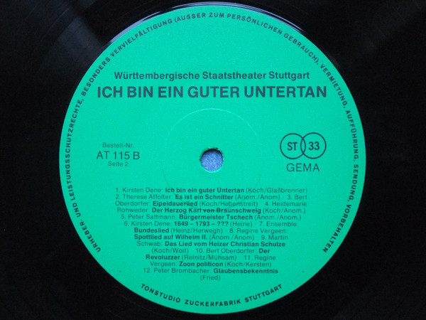 Cover zu Schauspiel Stuttgart - O, Liebste Wie Nenn Ich Dich - Ich Bin Ein Guter Untertan | 1976 | Vinyl | Non-Music, Pop, Classical | Germany