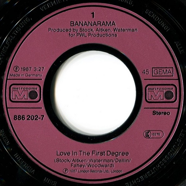 Cover zu Bananarama - Love In The First Degree | 1987 | Vinyl, Stereo, 45 RPM, 7