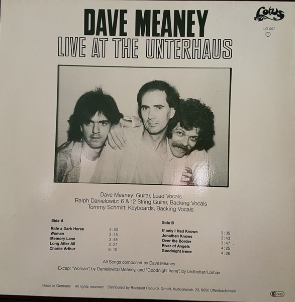 Cover zu David Meaney - Live At The Unterhaus | 1985 | Vinyl | Electronic, Rock, Pop, Folk, World, & Country | Germany
