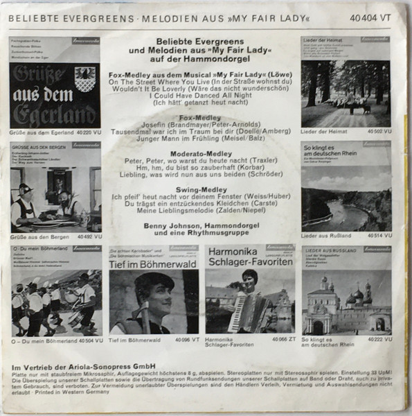 Cover zu Benny Johnson (2) , Hammondorgel, Und Unknown Artist - Beliebte Evergreens Und Melodien Aus