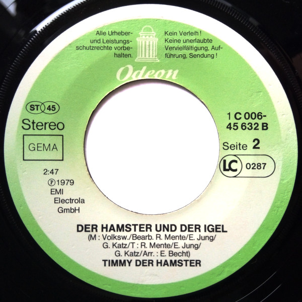 Cover zu Timmy, der Hamster - So Ein Hamster Hat Es Schön | 1979 | Vinyl | Pop | Germany Schallplatten Ankauf