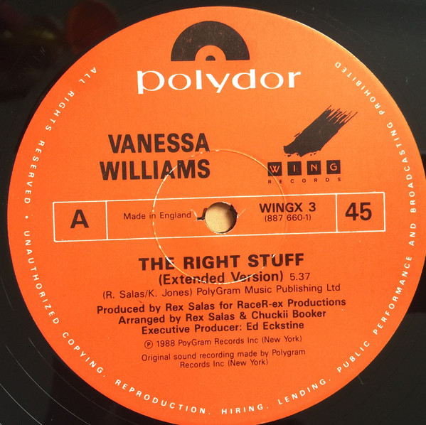 Cover zu Vanessa Williams - The Right Stuff | 1988 | Vinyl | Hip Hop | UK