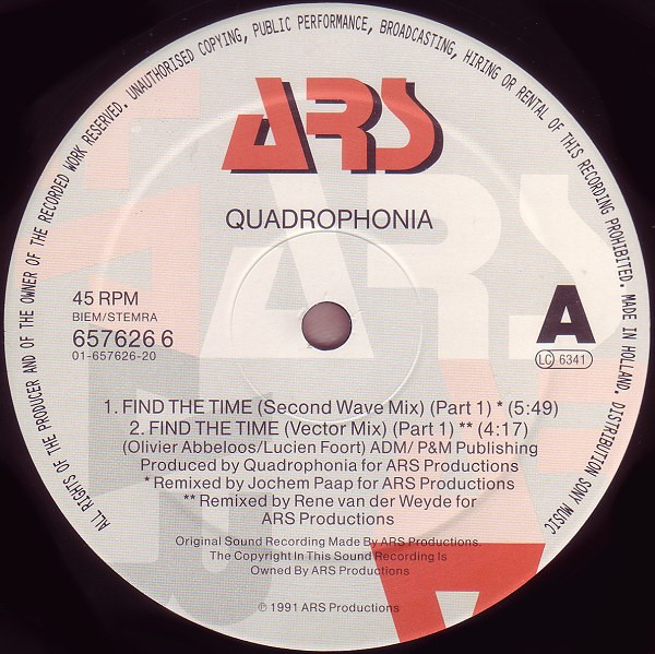 Cover zu Quadrophonia - Find The Time (Part 1) | 1991 | Vinyl | Electronic | Europe Schallplatten Ankauf